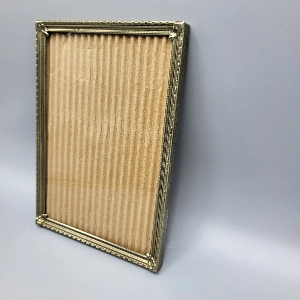Vintage Picture Frame Ornate Beaded Floral Corner Metal Gold Tone 8
